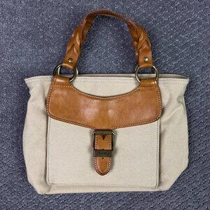 Eddie Bauer Bag Canvas Leather Khaki Beige Handbag Shoulder Purse